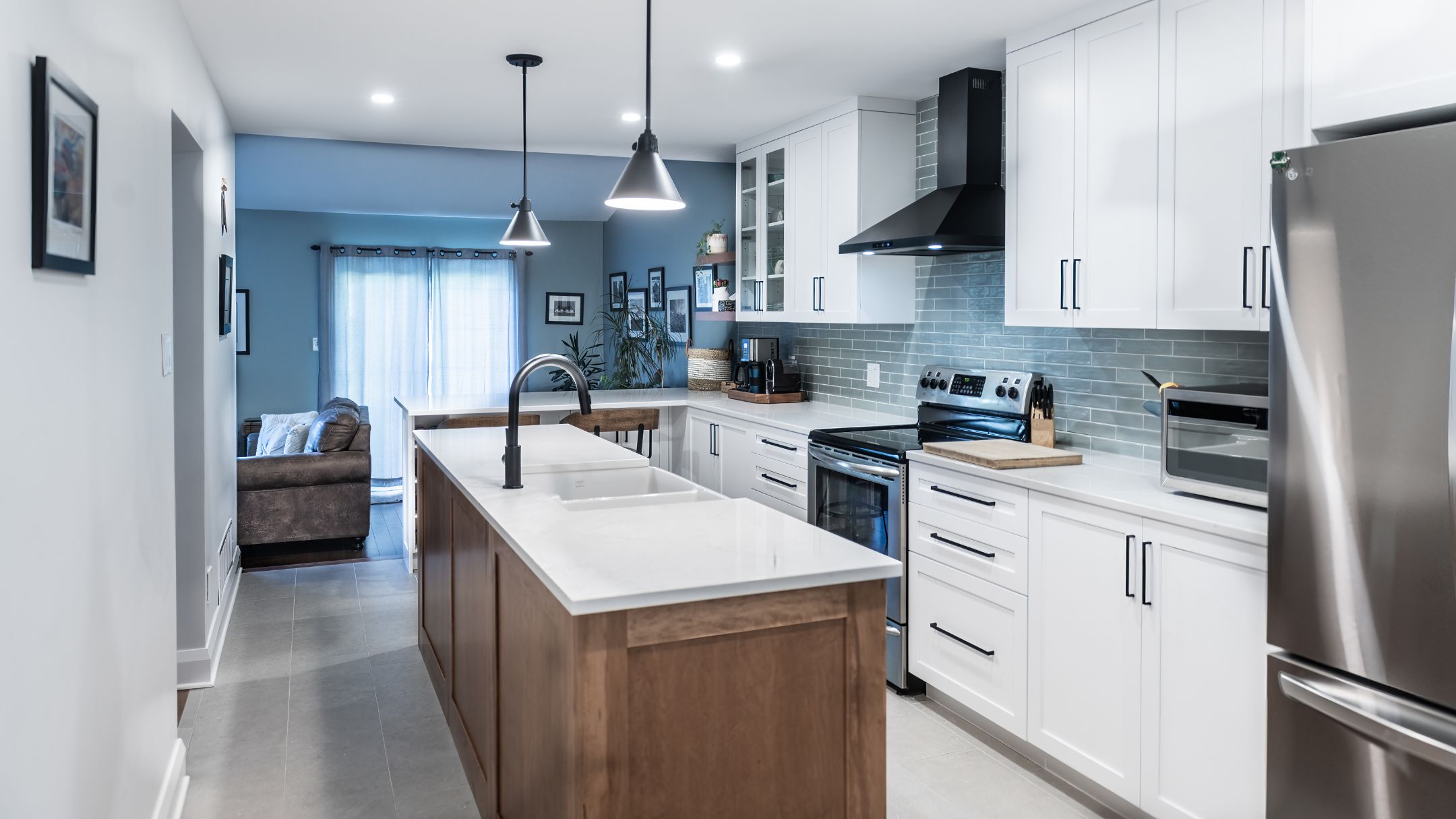 Renovated Kitchen showing whole kitchen from entryway.