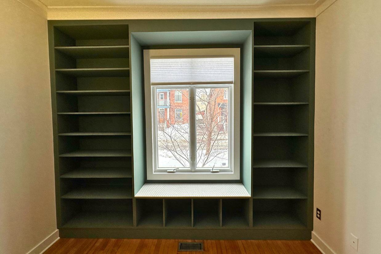 Built-in custom shelving.