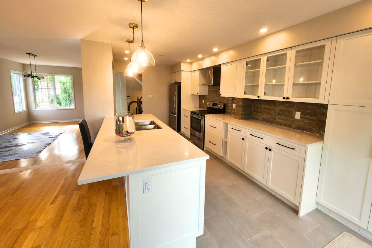 Post-renovation photo of an opened-up kitchen.