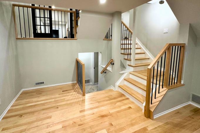 Renovated stairs, floors and banisters.