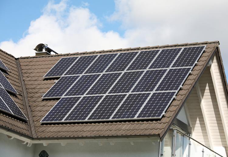 Solar panels on top of an Ottawa roof.